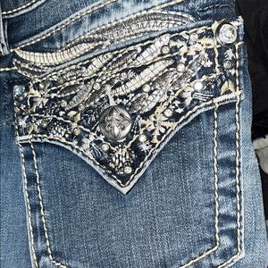 Miss Me Blue Jeans with Rhinestone Embellishments and Decorative Stitching